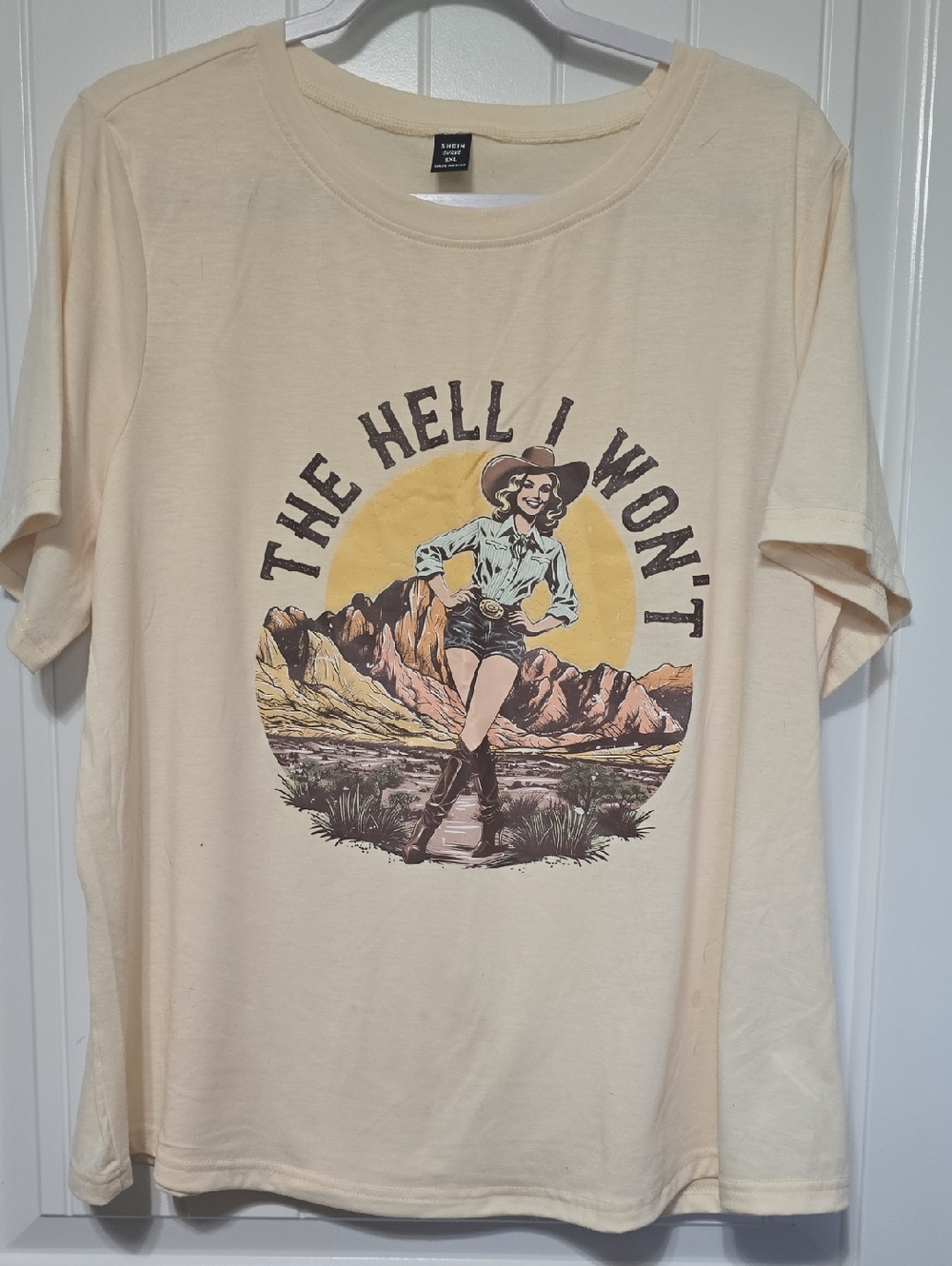 SHEIN Cream Western Graphic Short Sleeve Tee
